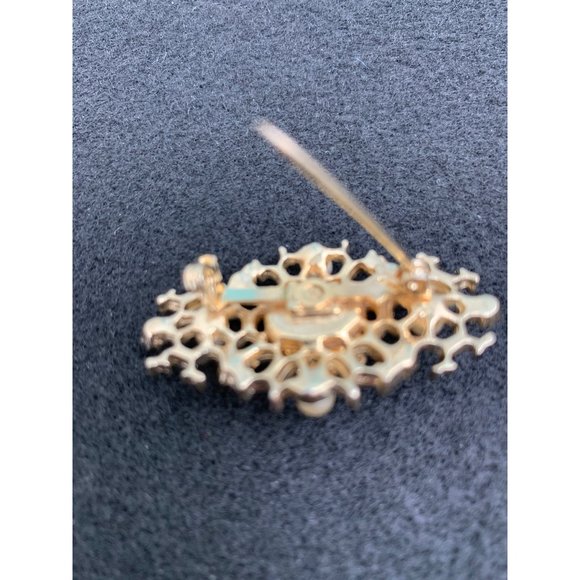 Unknown Maker Vintage Brooch  OS Gold, Green, Cream   Glass Stone, Faux Pearls i - Picture 10 of 13